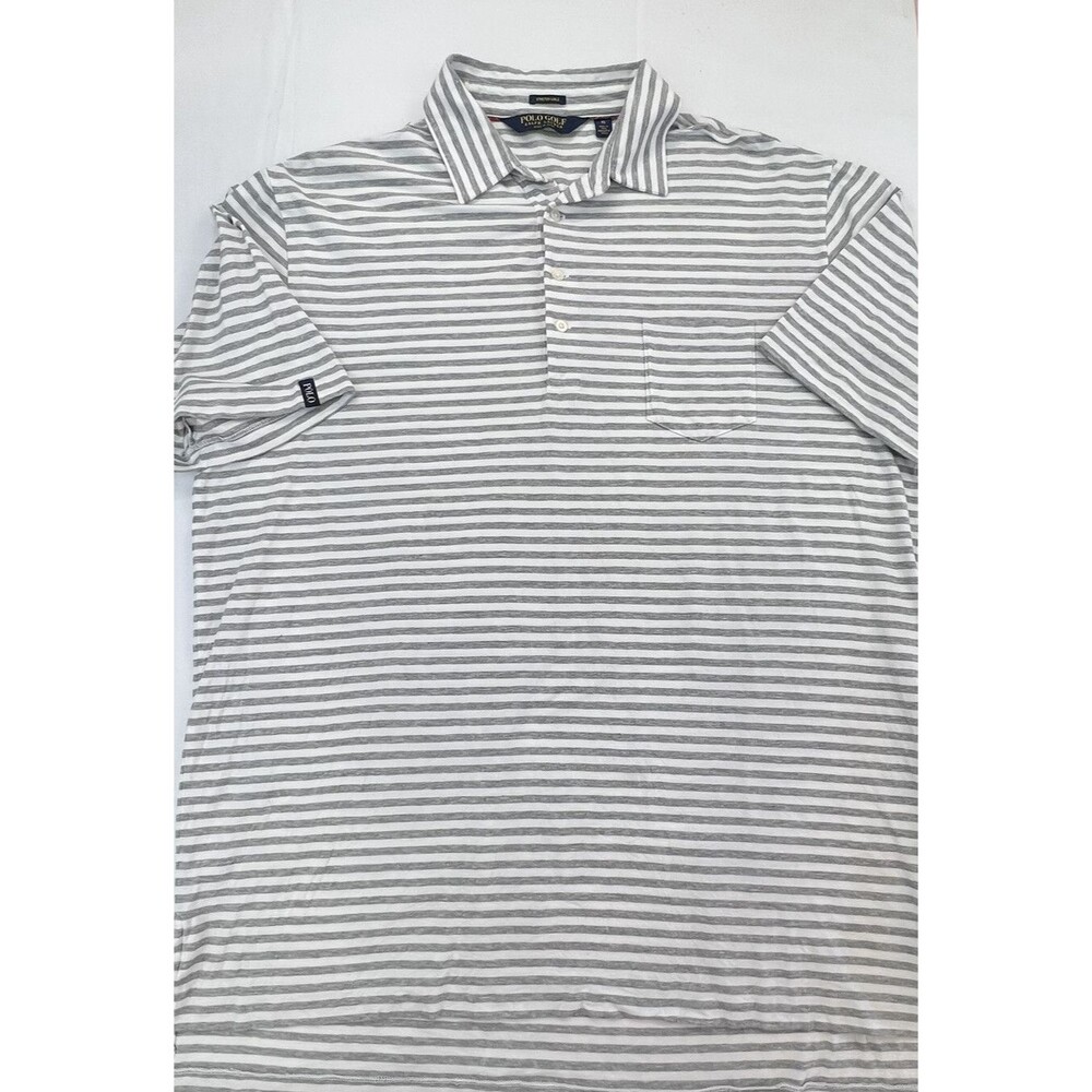 Polo Golf Ralph Lauren Mens Gray White Striped Short Sleeve Polo Shirt Size XL
